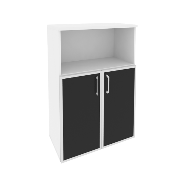 Шкаф средний широкий (2 низких фасада стекло лакобель в раме) O.ST-2.2R white/black
