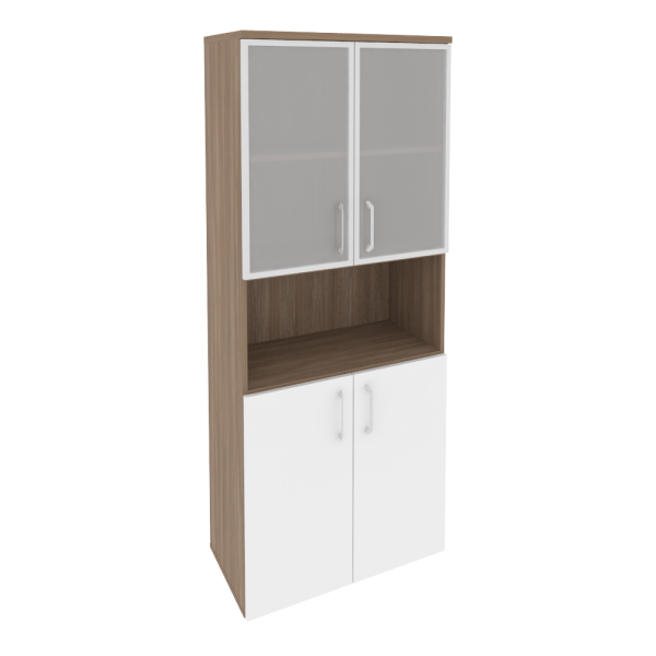 Шкаф высокий широкий (2 низких фасада ЛДСП + 2 низких фасада стекло в раме) O.ST-1.4R