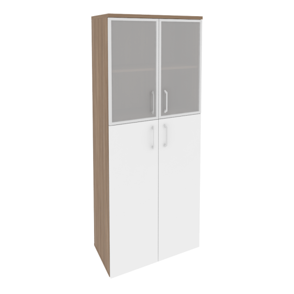 Шкаф высокий широкий (2 средних фасада ЛДСП + 2 низких фасада стекло в раме) O.ST-1.7R