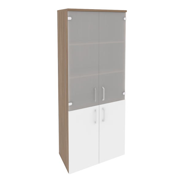 Шкаф высокий широкий (2 низких фасада ЛДСП + 2 средних фасада стекло) O.ST-1.2