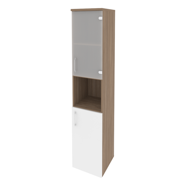Шкаф высокий узкий правый (1 низкий фасад ЛДСП + 1 низкий фасад стекло) O.SU-1.4(R)