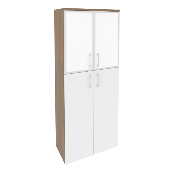 Шкаф высокий широкий (2 средних фасада ЛДСП + 2 низких фасада стекло лакобель в раме) O.ST-1.7R white/black