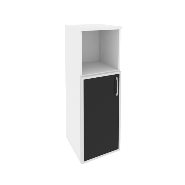 Шкаф средний узкий левый (1 низкий фасад стекло лакобель в раме) O.SU-2.2R(L) white/black