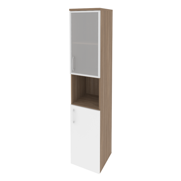 Шкаф высокий узкий правый (1 низкий фасад ЛДСП + 1 низкий фасад стекло в раме) O.SU-1.4R(R)