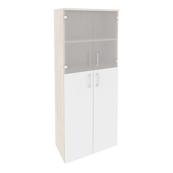 Шкаф высокий широкий (2 средних фасада ЛДСП + 2 низких фасада стекло) O.ST-1.7