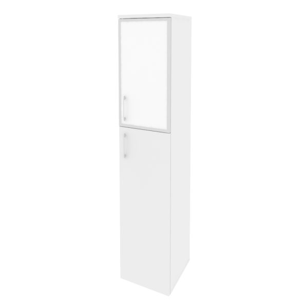 Шкаф высокий узкий правый (1 средний фасад ЛДСП + 1 низкий фасад стекло лакобель в раме) O.SU-1.7R(R) white/black