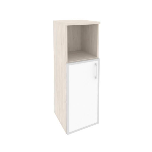 Шкаф средний узкий левый (1 низкий фасад стекло лакобель в раме) O.SU-2.2R(L) white/black