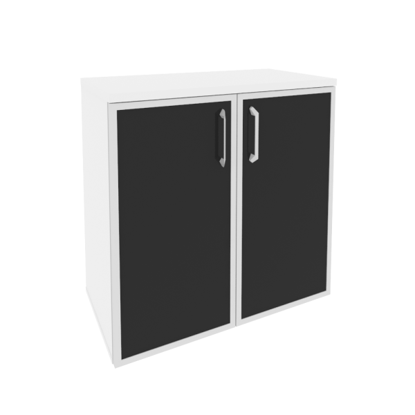 Шкаф низкий широкий (2 низких фасада стекло лакобель в раме) O.ST-3.2R white/black
