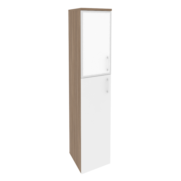 Шкаф высокий узкий левый (1 средний фасад ЛДСП + 1 низкий фасад стекло лакобель в раме) O.SU-1.7R(L) white/black