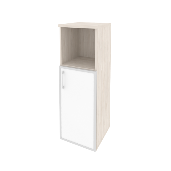 Шкаф средний узкий правый (1 низкий фасад стекло лакобель в раме) O.SU-2.2R(R) white/black