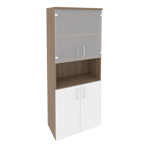 Шкаф высокий широкий (2 низких фасада ЛДСП + 2 низких фасада стекло) O.ST-1.4