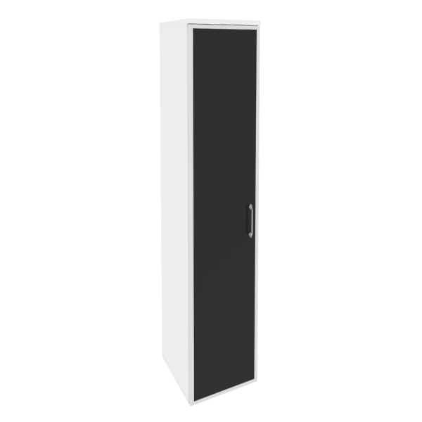 Шкаф высокий узкий левый (1 высокий фасад стекло лакобель в раме) O.SU-1.10R(L) white/black