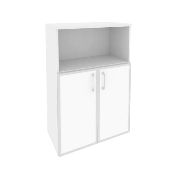 Шкаф средний широкий (2 низких фасада стекло лакобель в раме) O.ST-2.2R white/black