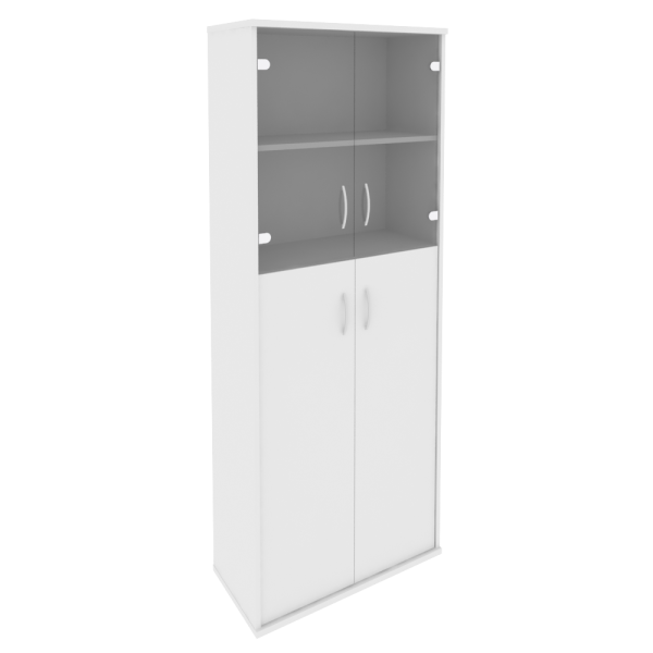 Шкаф высокий широкий (2 средние двери ЛДСП, 2 низкие двери стекло) А.СТ-1.7