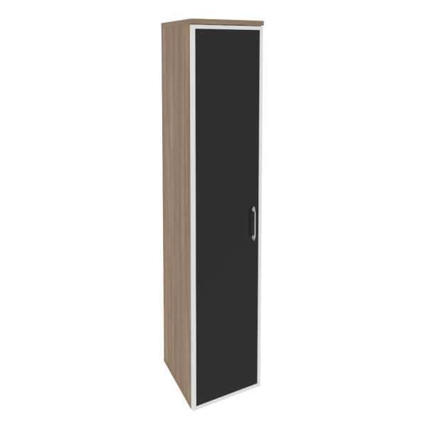 Шкаф высокий узкий левый (1 высокий фасад стекло лакобель в раме) O.SU-1.10R(L) white/black