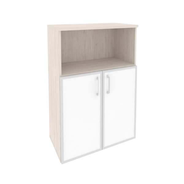 Шкаф средний широкий (2 низких фасада стекло лакобель в раме) O.ST-2.2R white/black