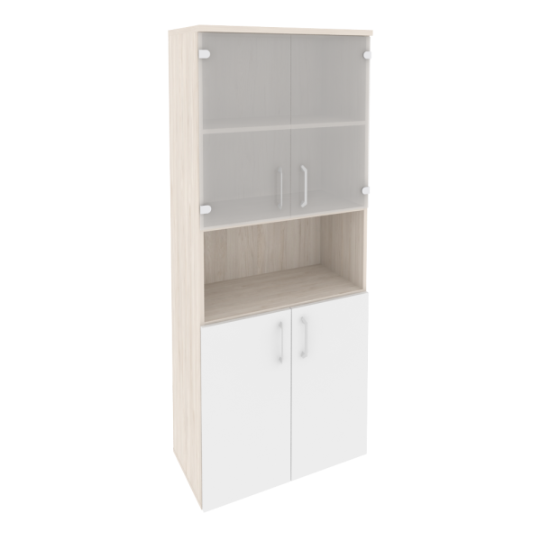 Шкаф высокий широкий (2 низких фасада ЛДСП + 2 низких фасада стекло) O.ST-1.4