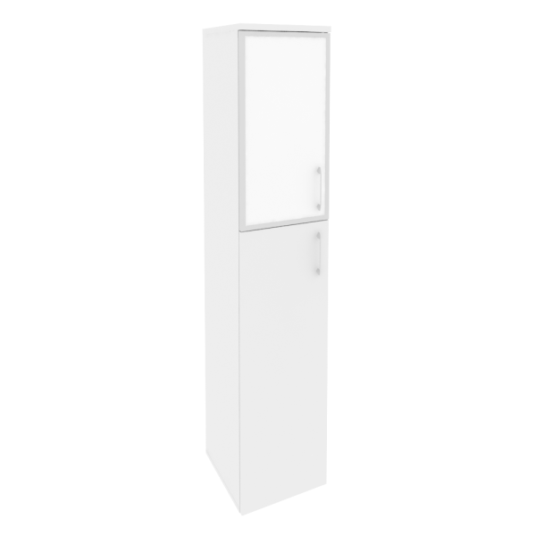 Шкаф высокий узкий левый (1 средний фасад ЛДСП + 1 низкий фасад стекло лакобель в раме) O.SU-1.7R(L) white/black