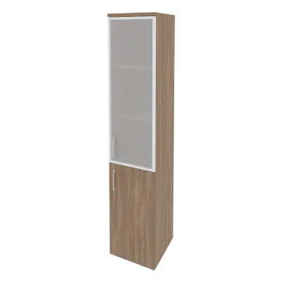 Шкаф высокий узкий правый (1 низкий фасад ЛДСП + 1 средний фасад стекло в раме) O.SU-1.2R(R)