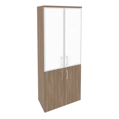 Шкаф высокий широкий (2 низких фасада ЛДСП + 2 средних фасада стекло лакобель в раме) O.ST-1.2R white/black