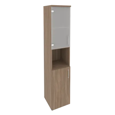 Шкаф высокий узкий левый (1 низкий фасад ЛДСП + 1 низкий фасад стекло) O.SU-1.4(L)