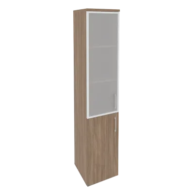 Шкаф высокий узкий левый (1 низкий фасад ЛДСП + 1 средний фасад стекло в раме) O.SU-1.2R(L)