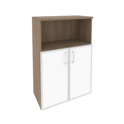 Шкаф средний широкий (2 низких фасада стекло лакобель в раме) O.ST-2.2R white/black