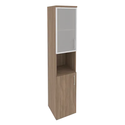 Шкаф высокий узкий левый (1 низкий фасад ЛДСП + 1 низкий фасад стекло в раме) O.SU-1.4R(L)