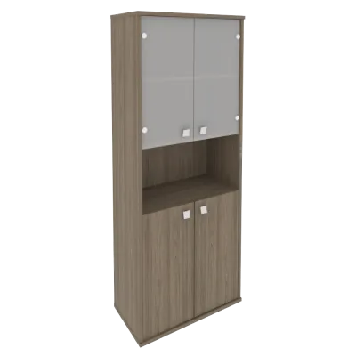 Шкаф высокий широкий (2 низкие двери ЛДСП, 2 низкие двери стекло) Л.СТ-1.4