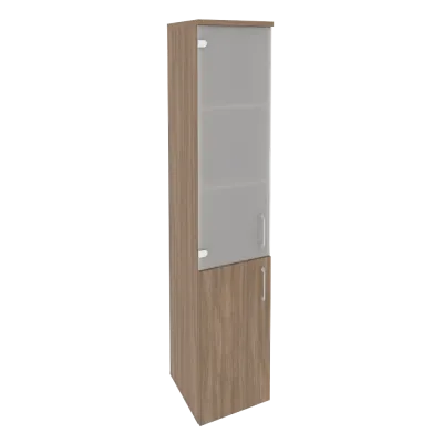 Шкаф высокий узкий левый (1 низкий фасад ЛДСП + 1 средний фасад стекло) O.SU-1.2(L)