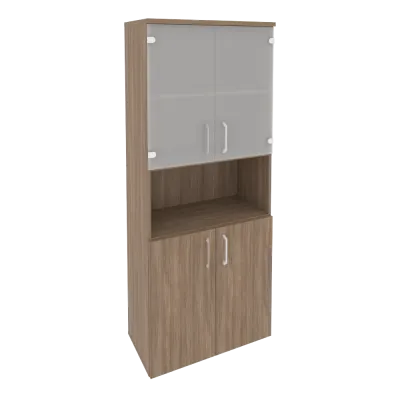 Шкаф высокий широкий (2 низких фасада ЛДСП + 2 низких фасада стекло) O.ST-1.4