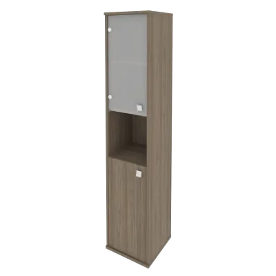 Шкаф высокий узкий левый/правый (1 низкая дверь ЛДСП, 1 низкая дверь стекло) Л.СУ-1.4 Л/Пр