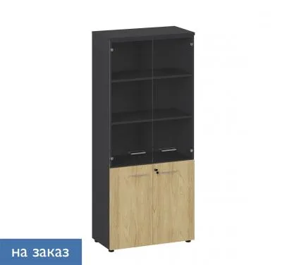 FLEX ШКАФ ВЫСОКИЙ КОМБИ СТКЛ,Ч ГИКОРИ/ГРАФИТ 135H005 15/15/6Z.34