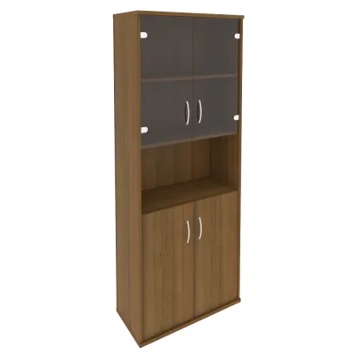 Шкаф высокий широкий (2 низкие двери ЛДСП, 2 низкие двери стекло) А.СТ-1.4