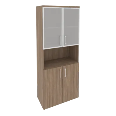 Шкаф высокий широкий (2 низких фасада ЛДСП + 2 низких фасада стекло в раме) O.ST-1.4R