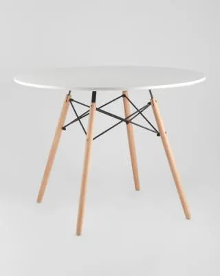 Стол круглый EAMES DSW D=100, белый на дер. ножках УТ000000589