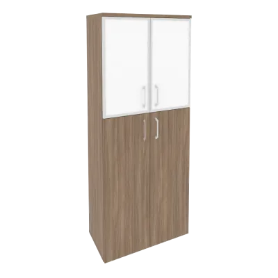 Шкаф высокий широкий (2 средних фасада ЛДСП + 2 низких фасада стекло лакобель в раме) O.ST-1.7R white/black